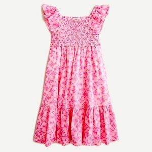 J. Crew Crewcuts Girls' pink smocked ruffle dress in Mosaic fish